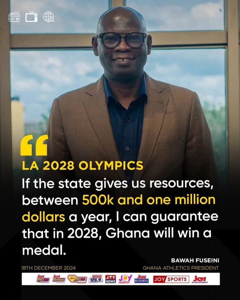 "If the state invests 500k to 1m USD in athletics, Ghana will win a medal in LA 2028." GA President Bawa Fuseini