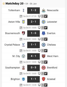 English Premier League matcday 20