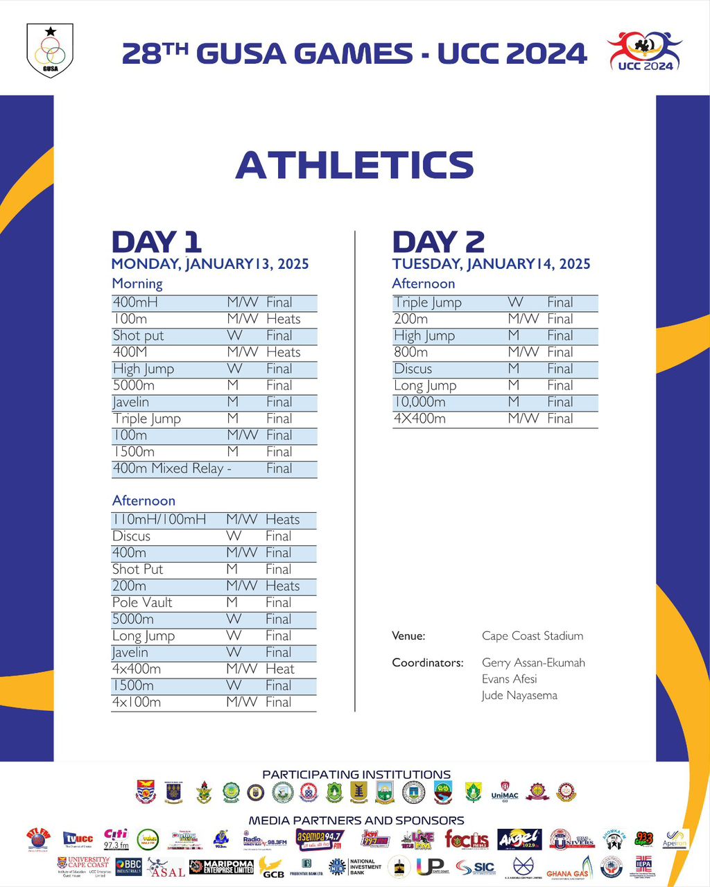 GUSA 2024: Athletics Fixtures