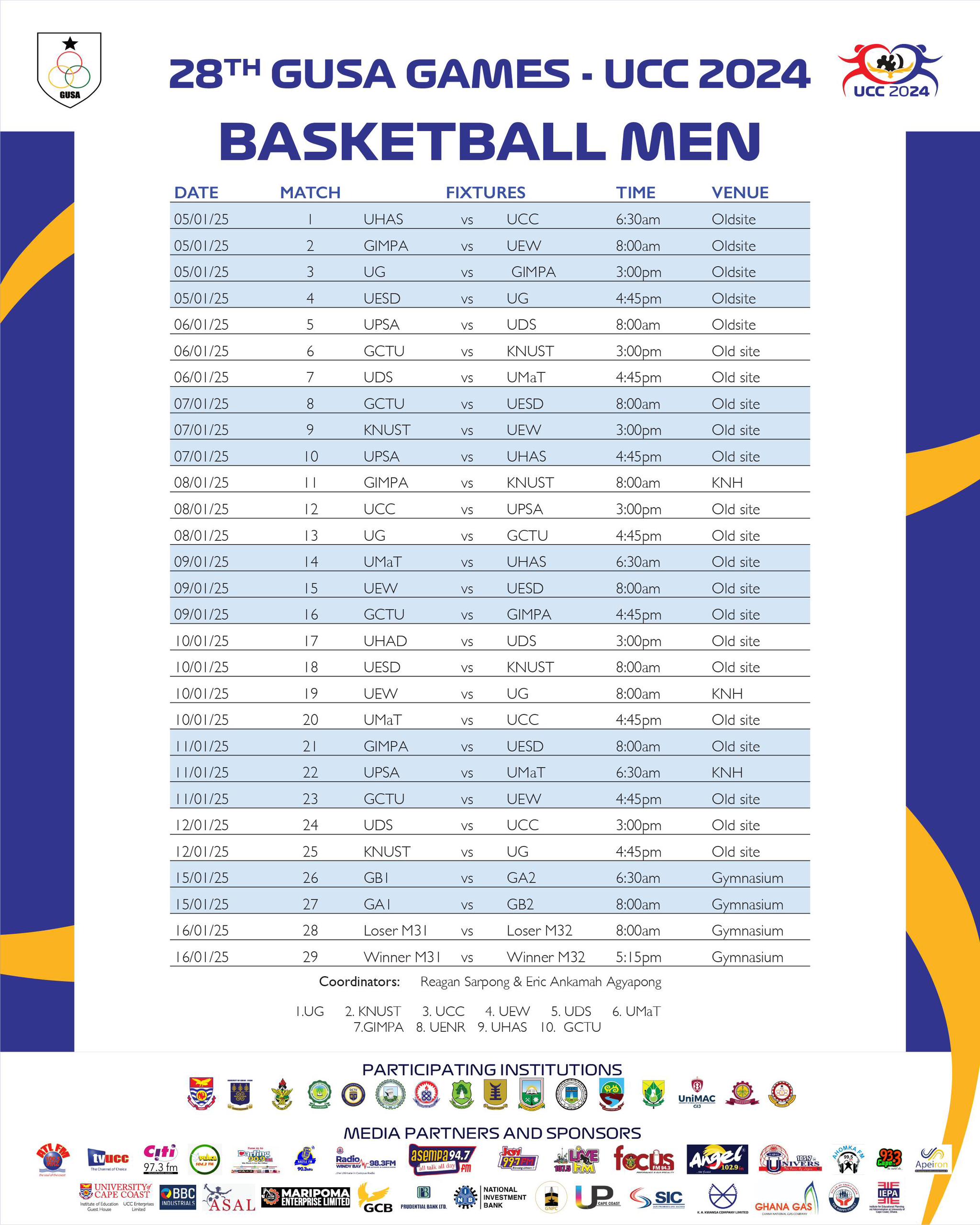 GUSA 2024: Men's Basketball Fixtures