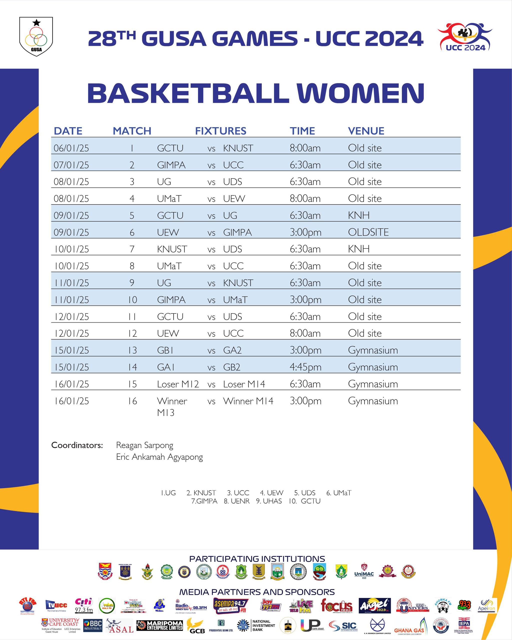 GUSA 2024: Women's Basketball Fixtures