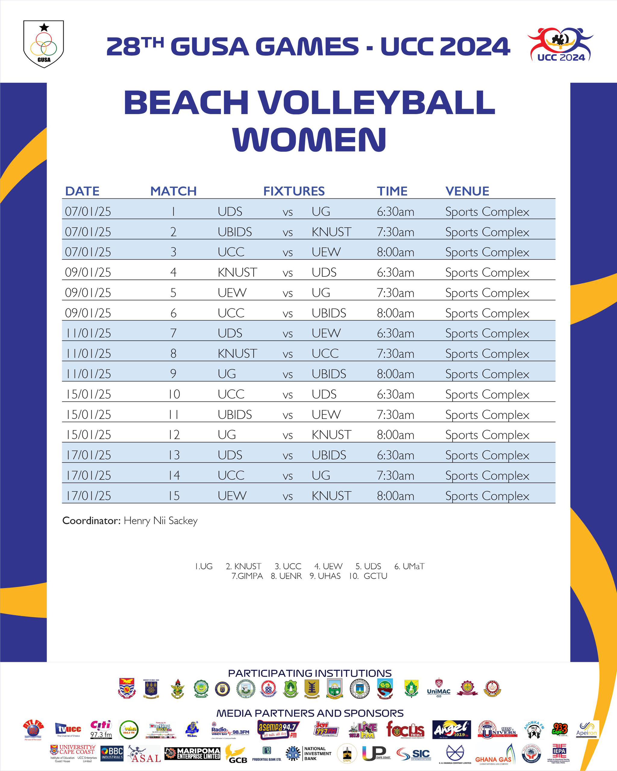 GUSA 2024: Beach Volleyball Women's Fixtures