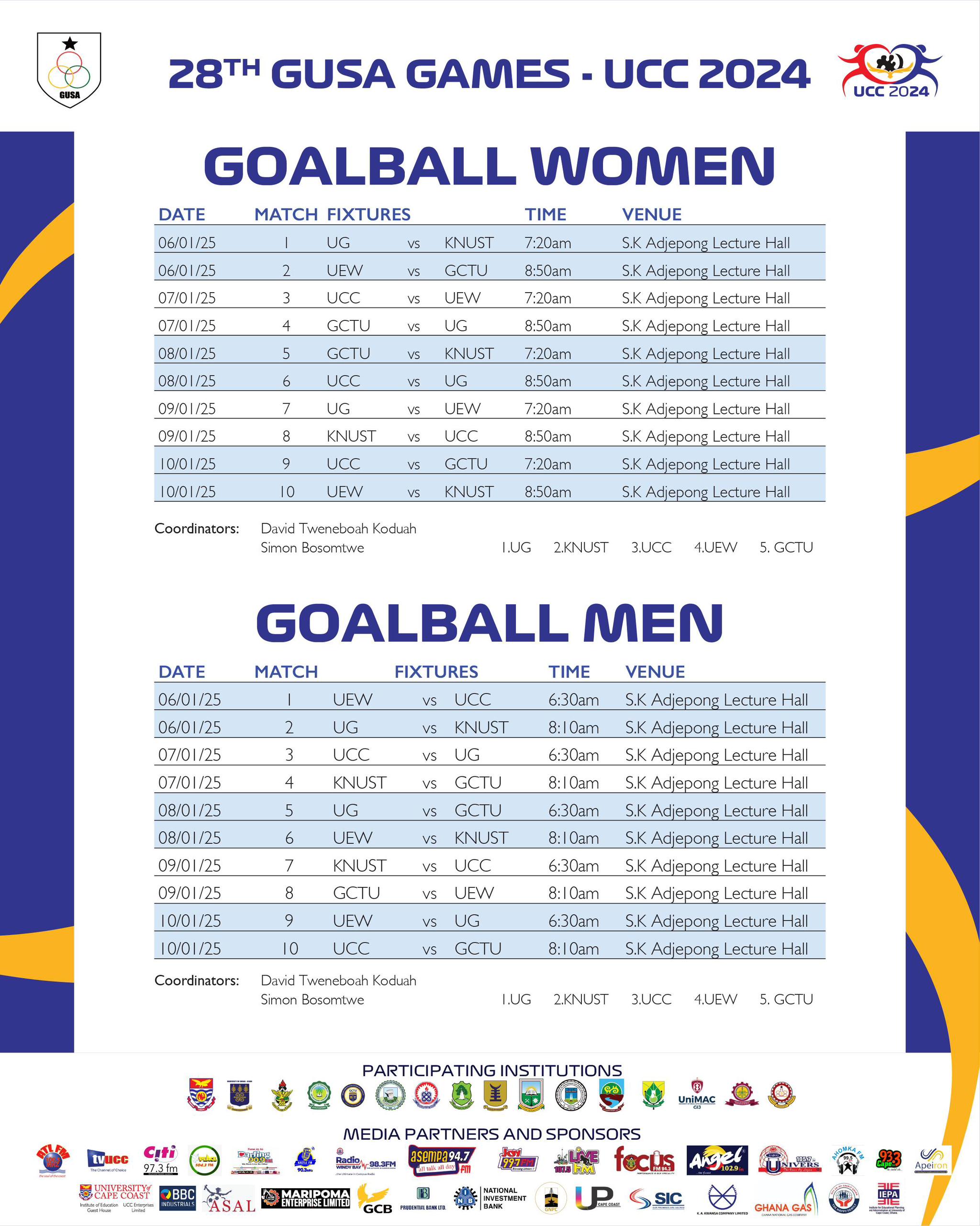 GUSA 2024: Goalball Fixtures