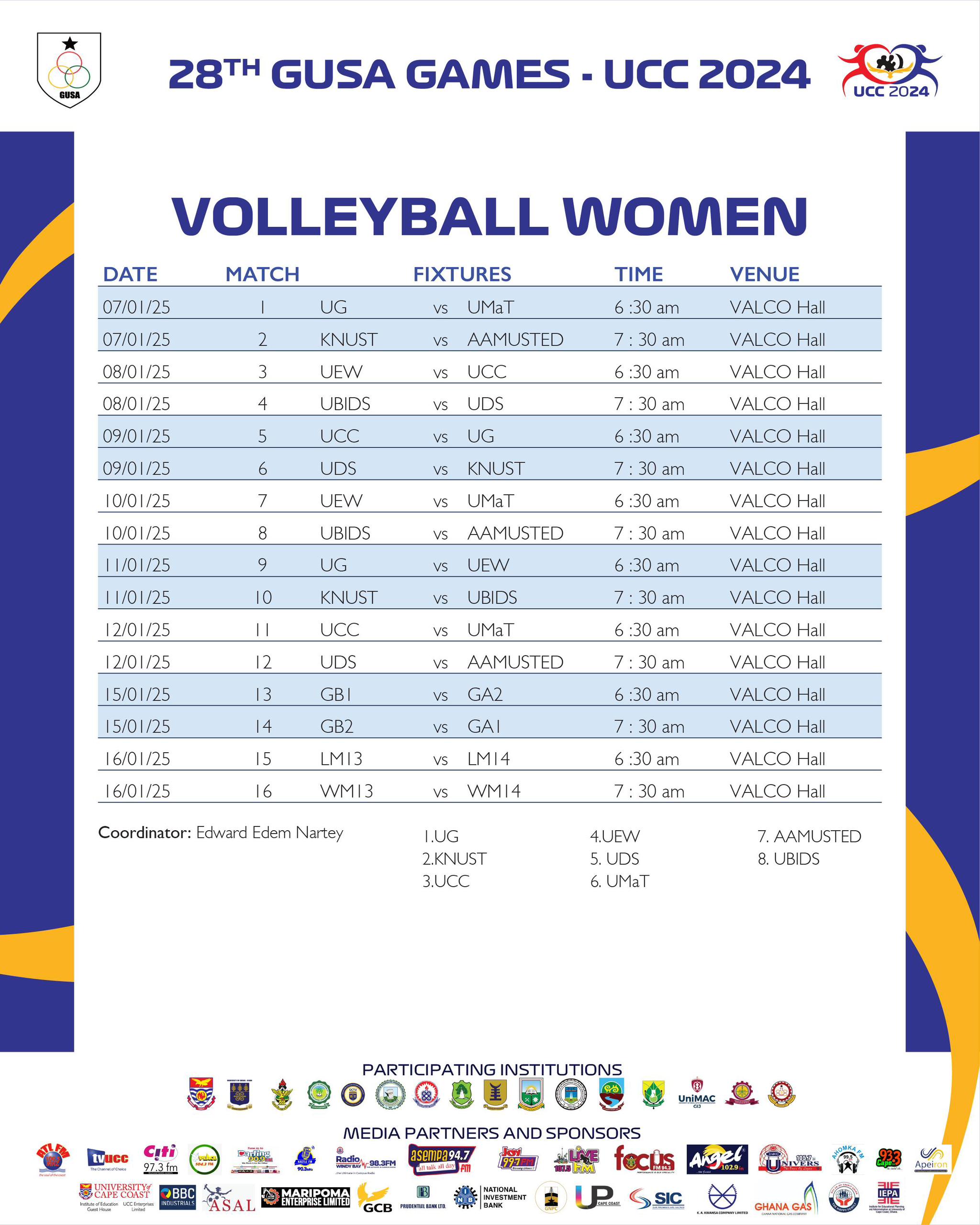 GUSA 2024: Women's Volleyball Fixtures