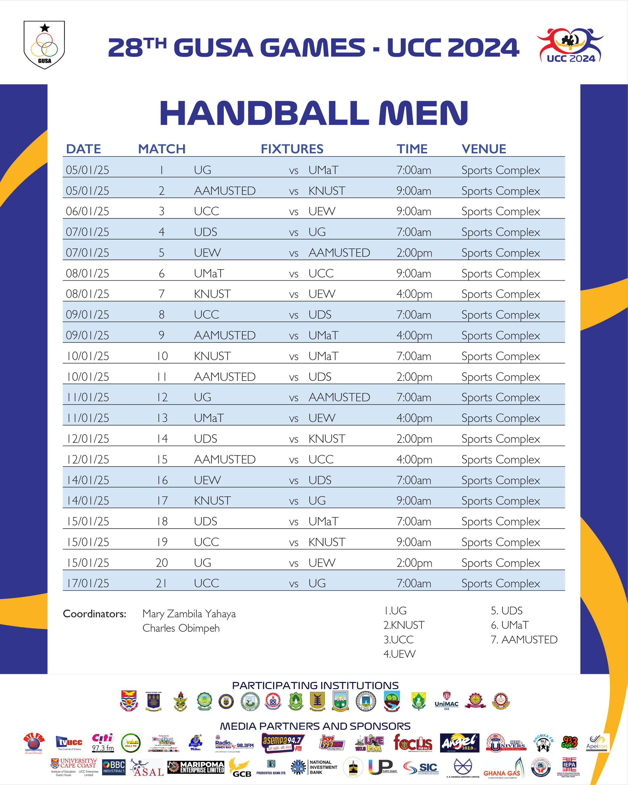 GUSA 2024: Handball Men's Fixtures