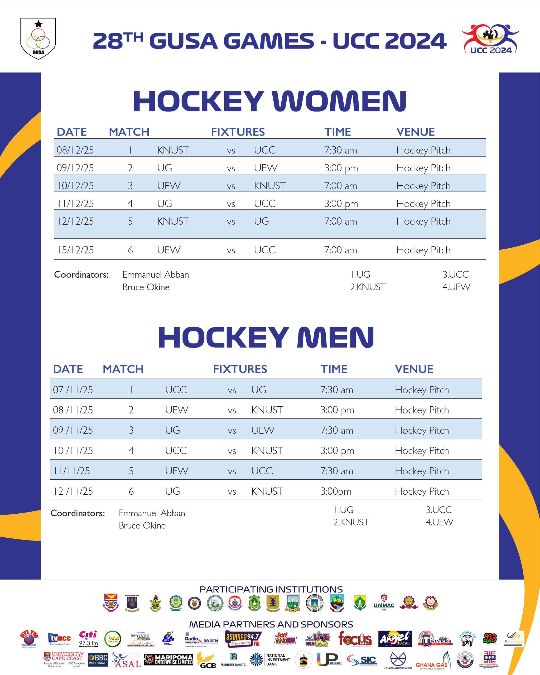 GUSA 2024: Hockey Fixtures