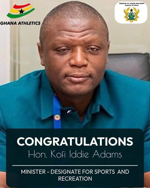 Ghana Athletics Congratulates Hon. Kofi Iddie Adams, Minister-Designate for Sports and Recreation