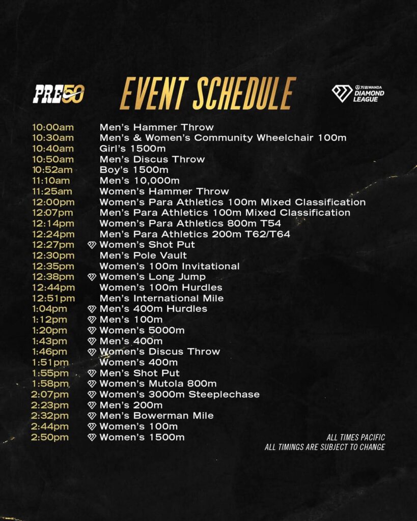 Prefontaine Classic Event Schedule
