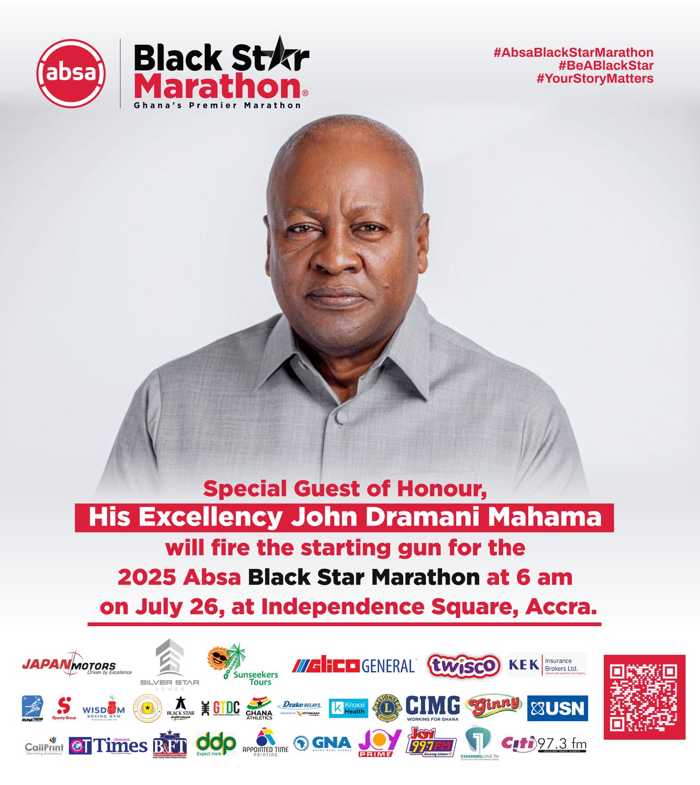 President John Dramani Mahama to Fire Starting Gun at 2025 Absa Black Star Marathon