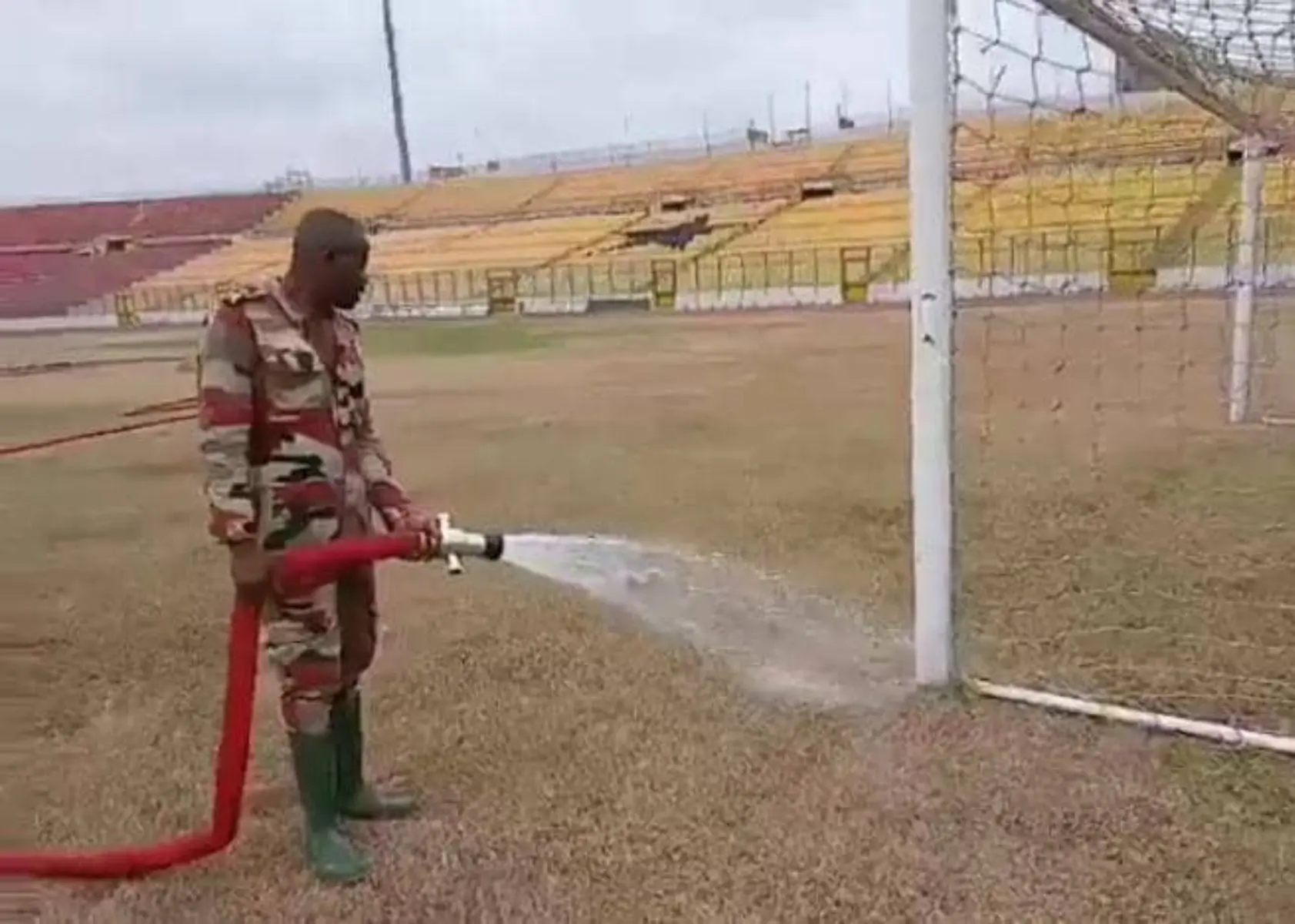 Baba Yara pitch undergoing turf, drainage, and leveling upgrades.